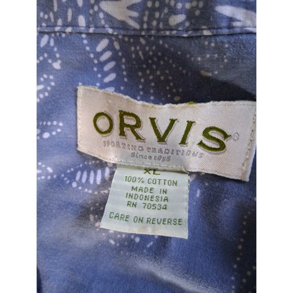 Mens Orvis Hawaiian short sleeve shirt XL cotton blue/white floral - Picture 2 of 2